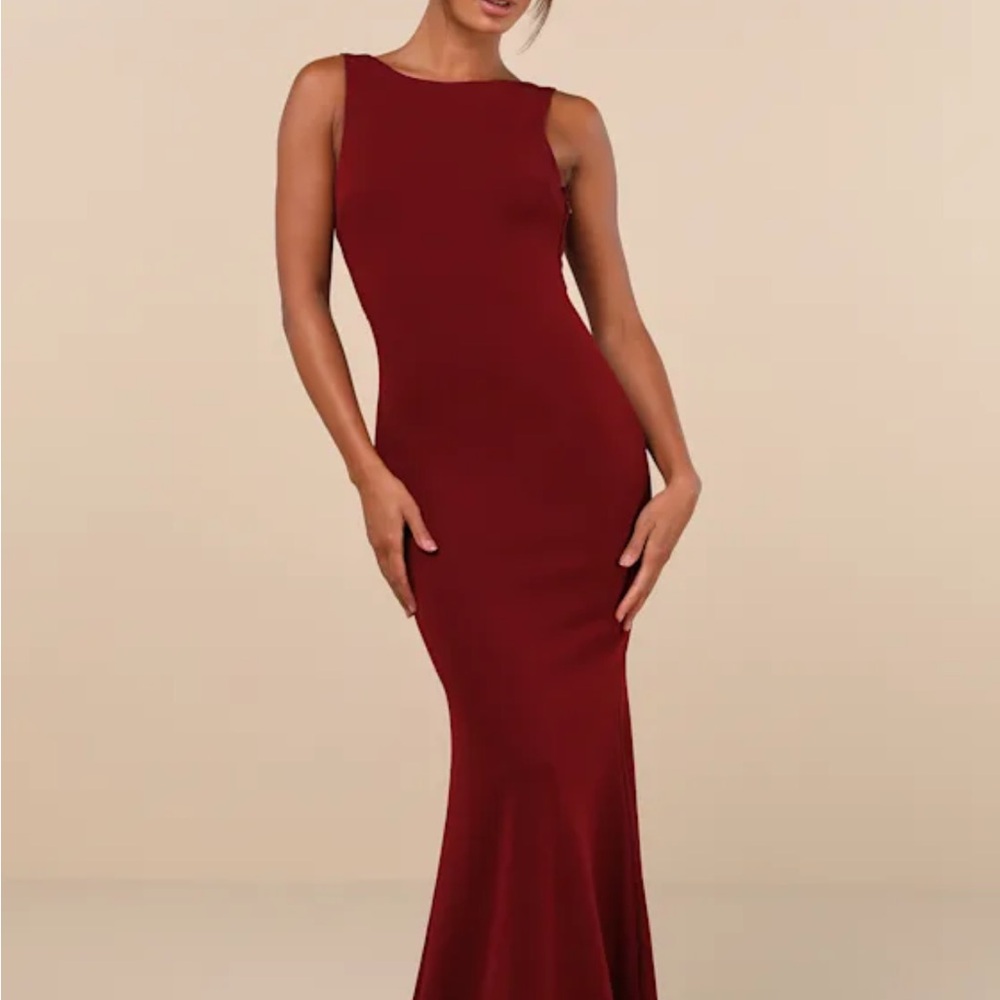 Lulu's Love In Your Eyes Wine Red Knotted Mermaid Maxi Dress in Burgundy